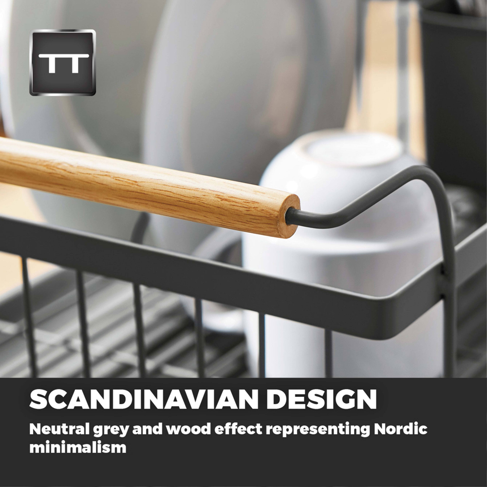 Tower Scandi Grey Dish Rack with Wooden Handles Image 4