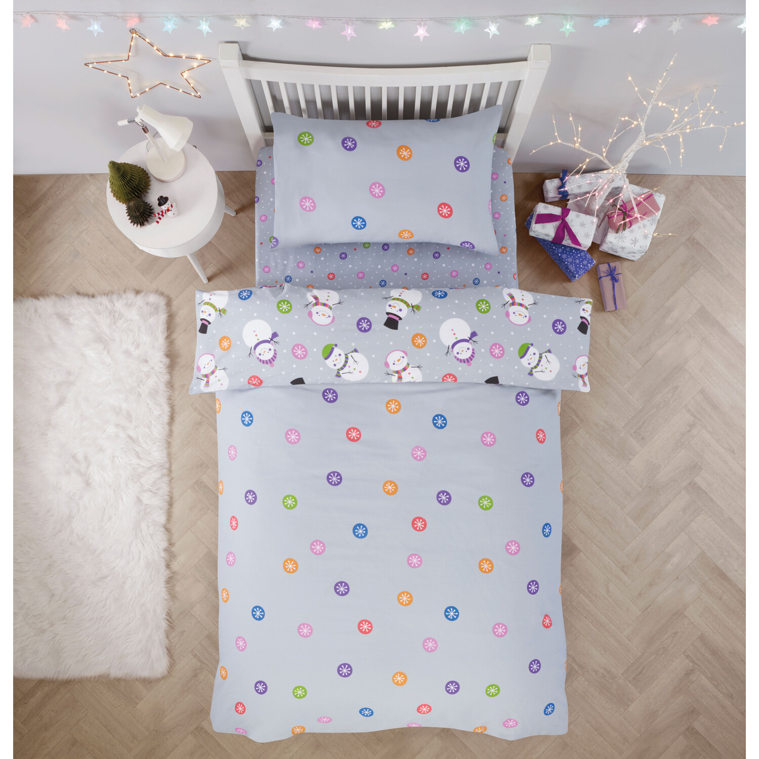 Snowmen Duvet Cover and Pillowcase Set - Grey Image 2