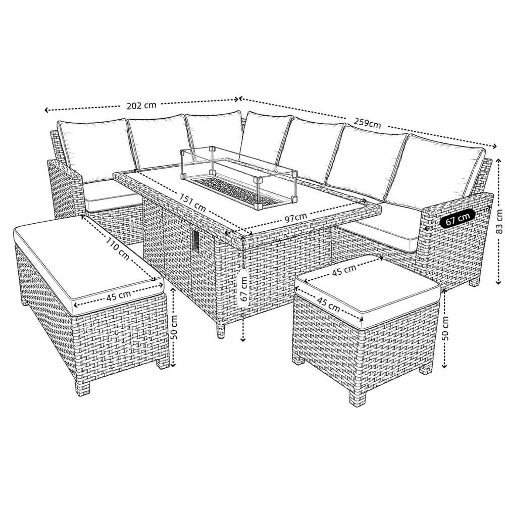 Outdoor Living The Maldives Rattan 9 Seater Gas Firepit Corner Dining Set Grey Image 9