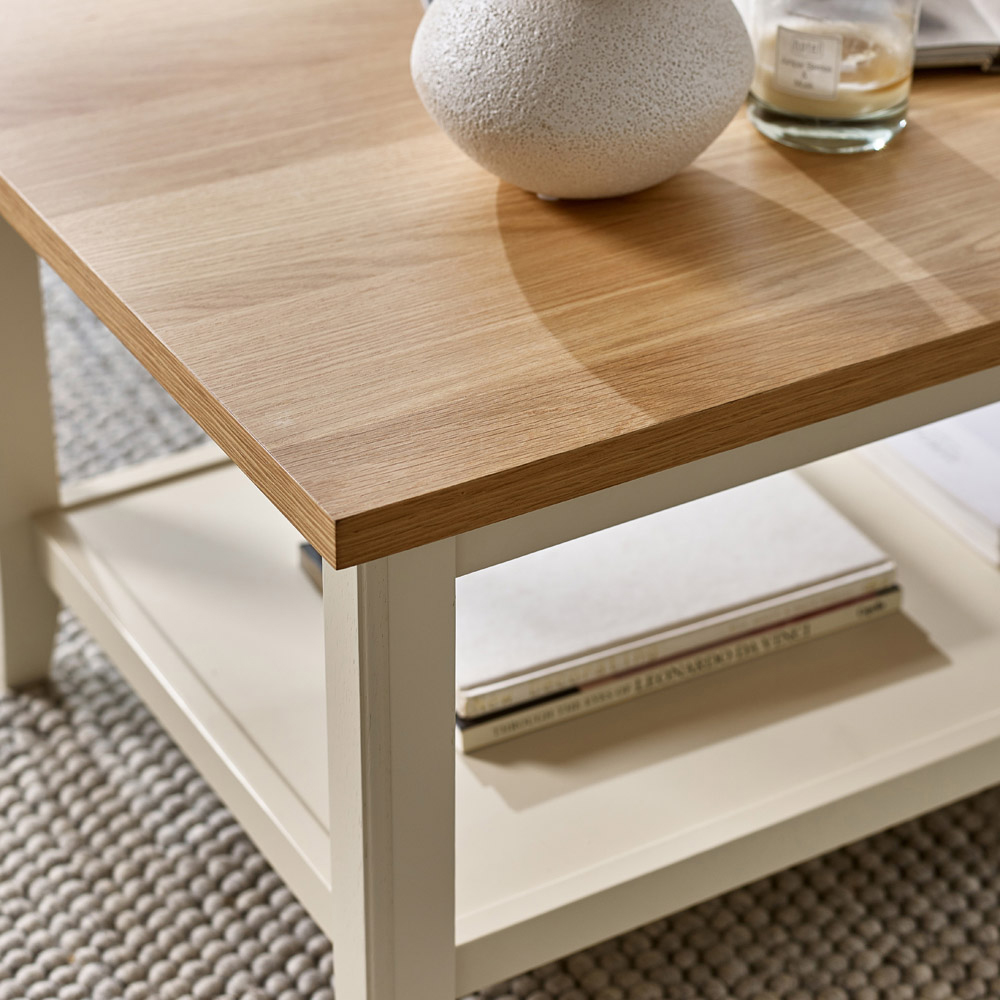 Furniturebox Ezra Oak Veneer Coffee Table with Cream Legs Image 4