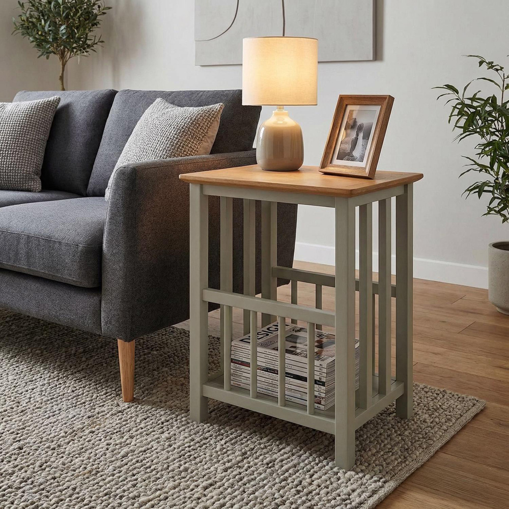FWStyle Taberno Sage Green and Oak Magazine Rack Table Image 6