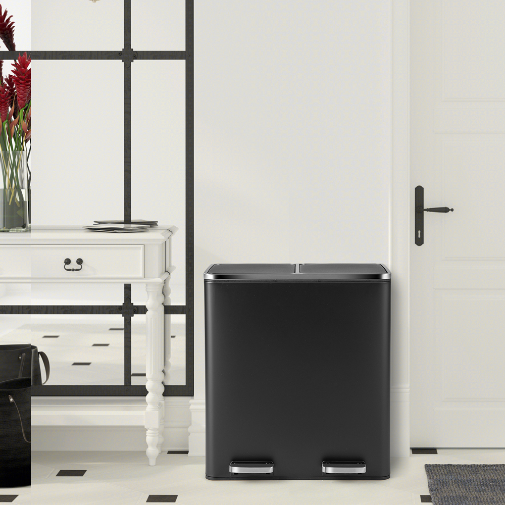 Costway Black Double Recycle Pedal Bin with Removable Compartments 60L Image 2