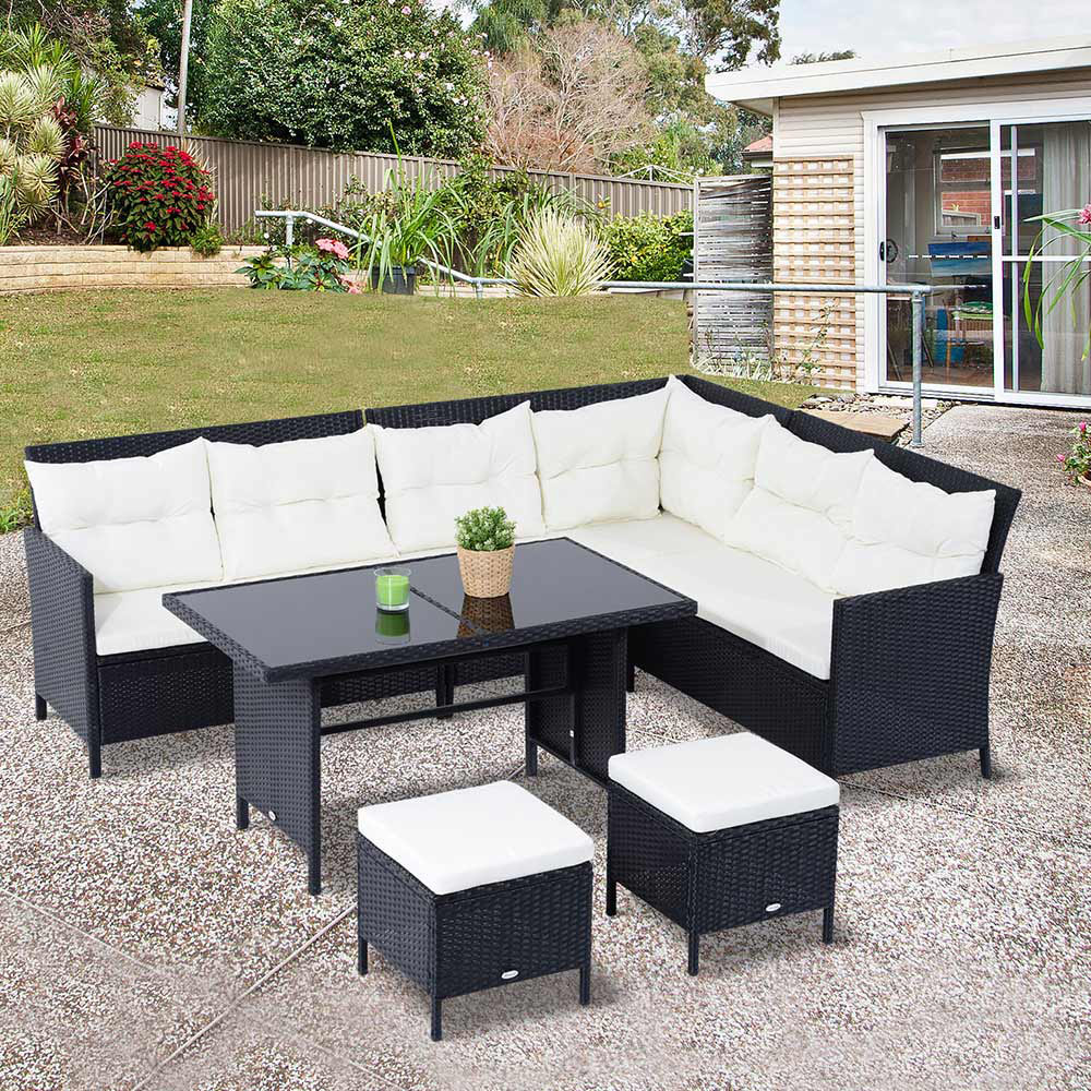 Outsunny 8 Seater Rattan Dining Set Black Image 1