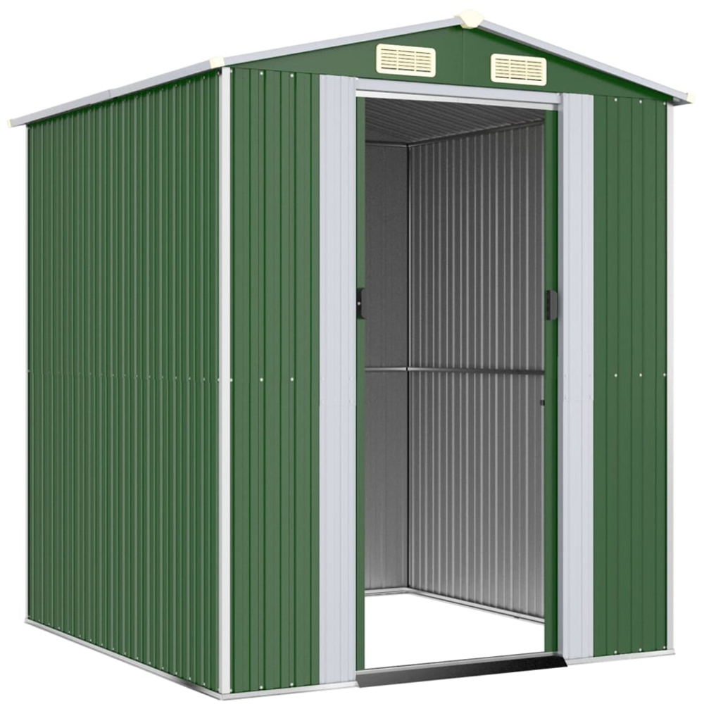 vidaXL 6.3 x 6.3ft Green Galvanised Steel Apex Garden Shed Image 3
