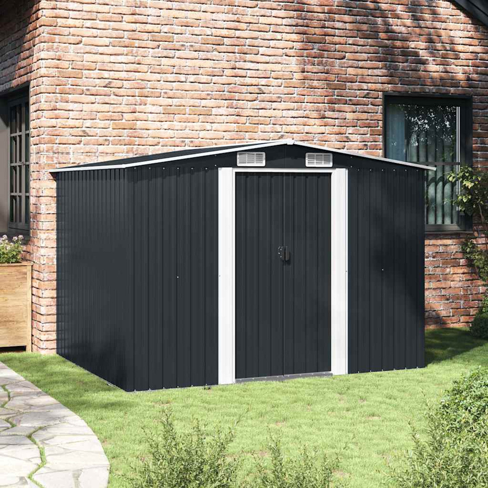vidaXL 8.4 x 6.7ft Anthracite Galvanised Steel Garden Shed Image 3