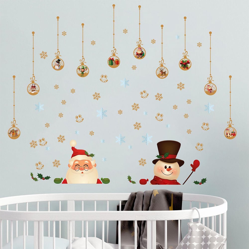 Walplus Santa And Snowman with Christmas Ornaments Self Adhesive Wall Stickers 71 Piece Image 2