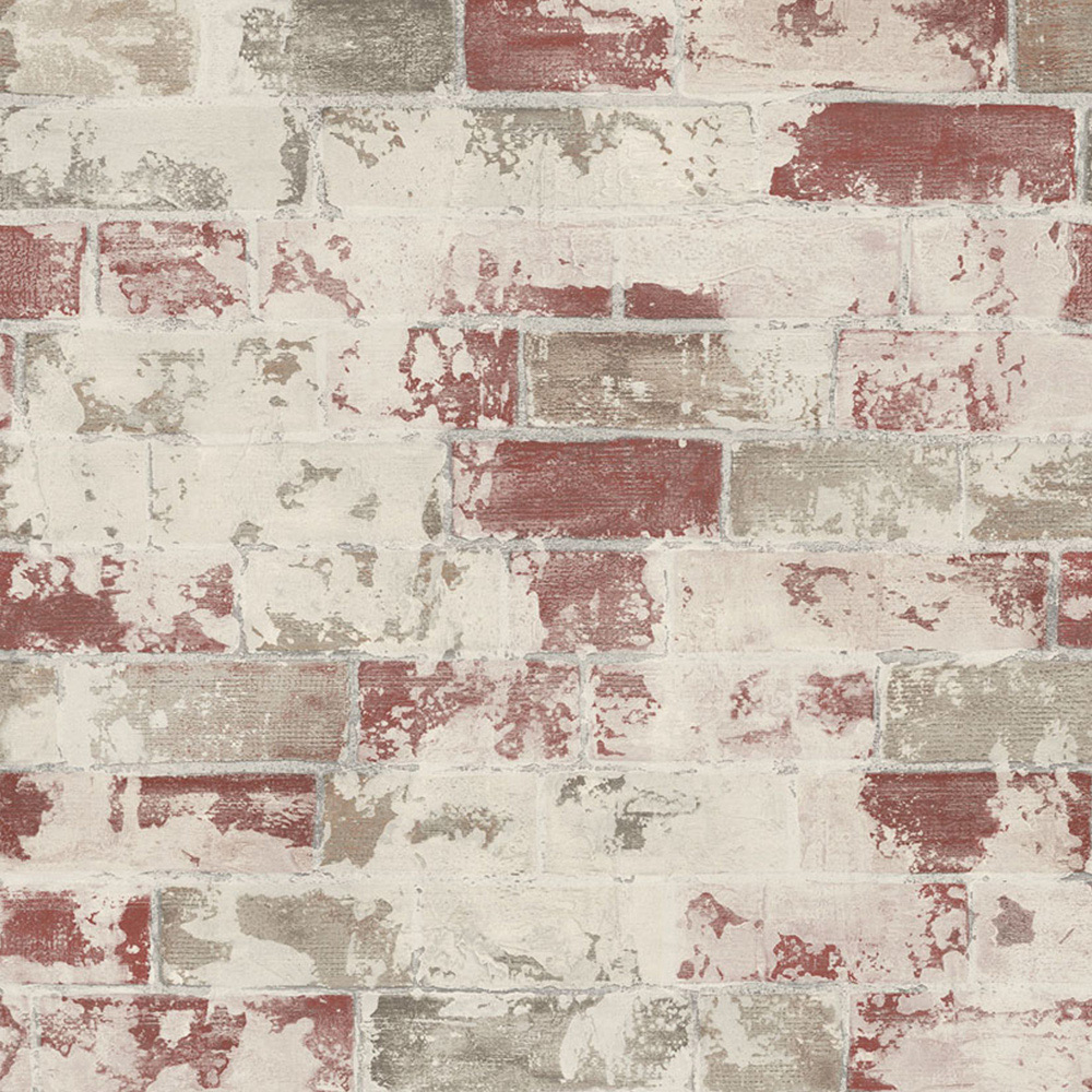 Galerie Organic Textured Distressed Brick Beige Red Tan Wallpaper Image 1