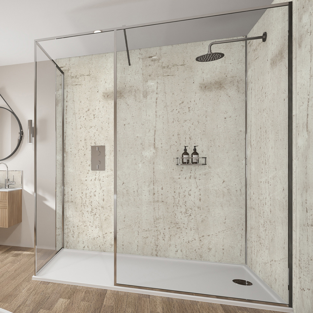 Wetwall Mermaid Concrete Collection Cream Stone Plywood Shower Panel 2420 x 900mm Image 1