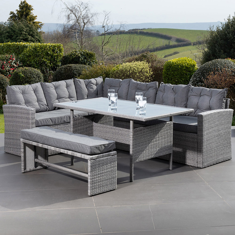 Artemis Piana 9 Seater Grey Rattan Corner Sofa with Bench Image 1