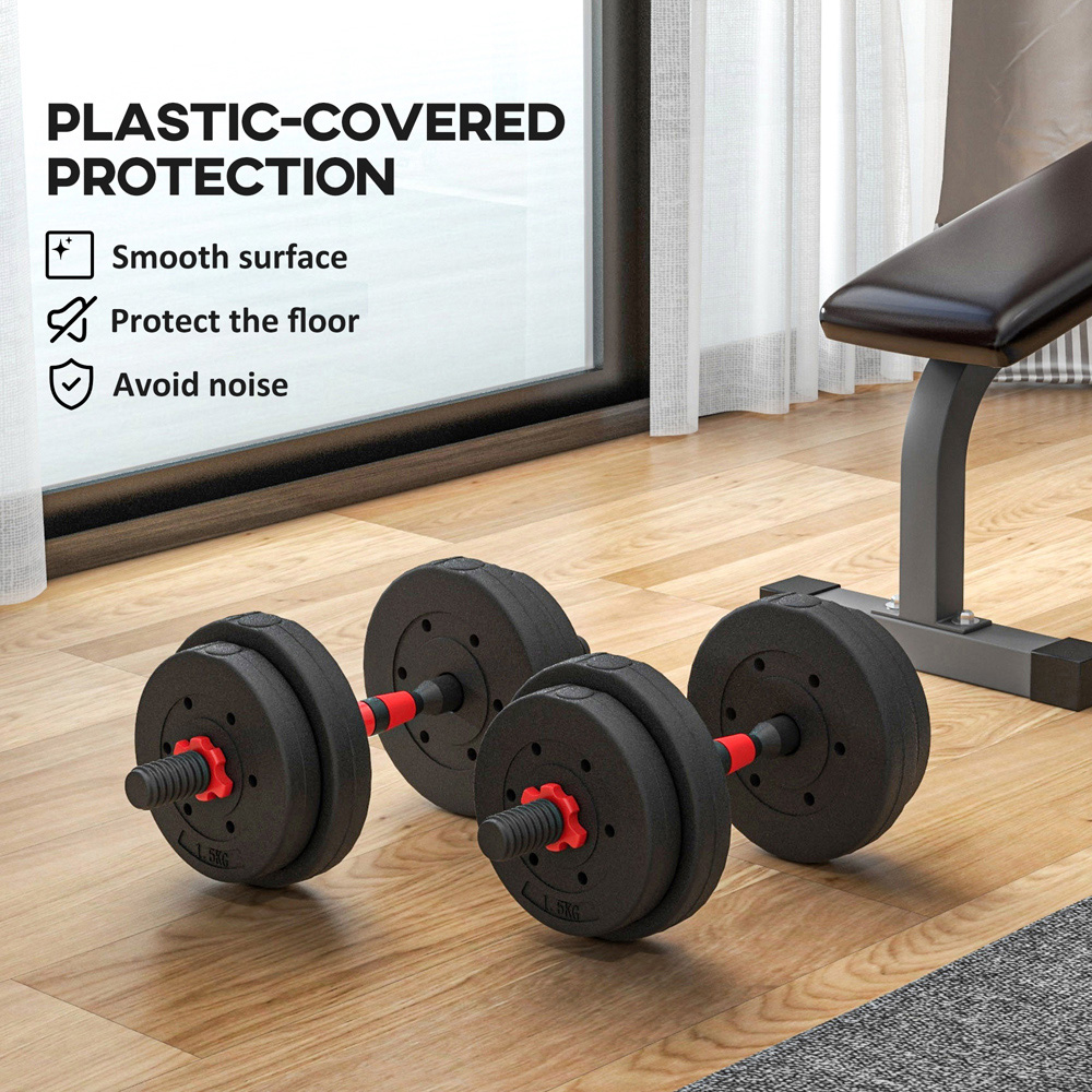 HOMCOM 2-in-1 Adjustable Barbell Dumbbells Weight Set 15kg Image 7