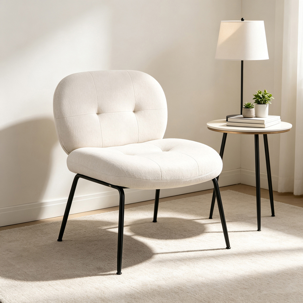 Living and Home Beige Soft Fabric Lounge Chair Image 8
