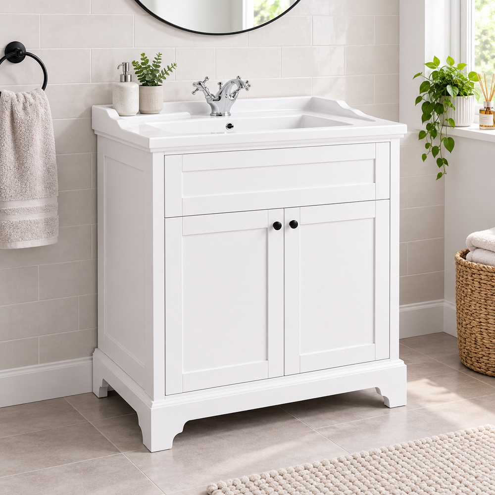 Go Bathrooms Arundel 2 Door Matt White Traditional Floorstanding Vanity Unit 800mm Image 6