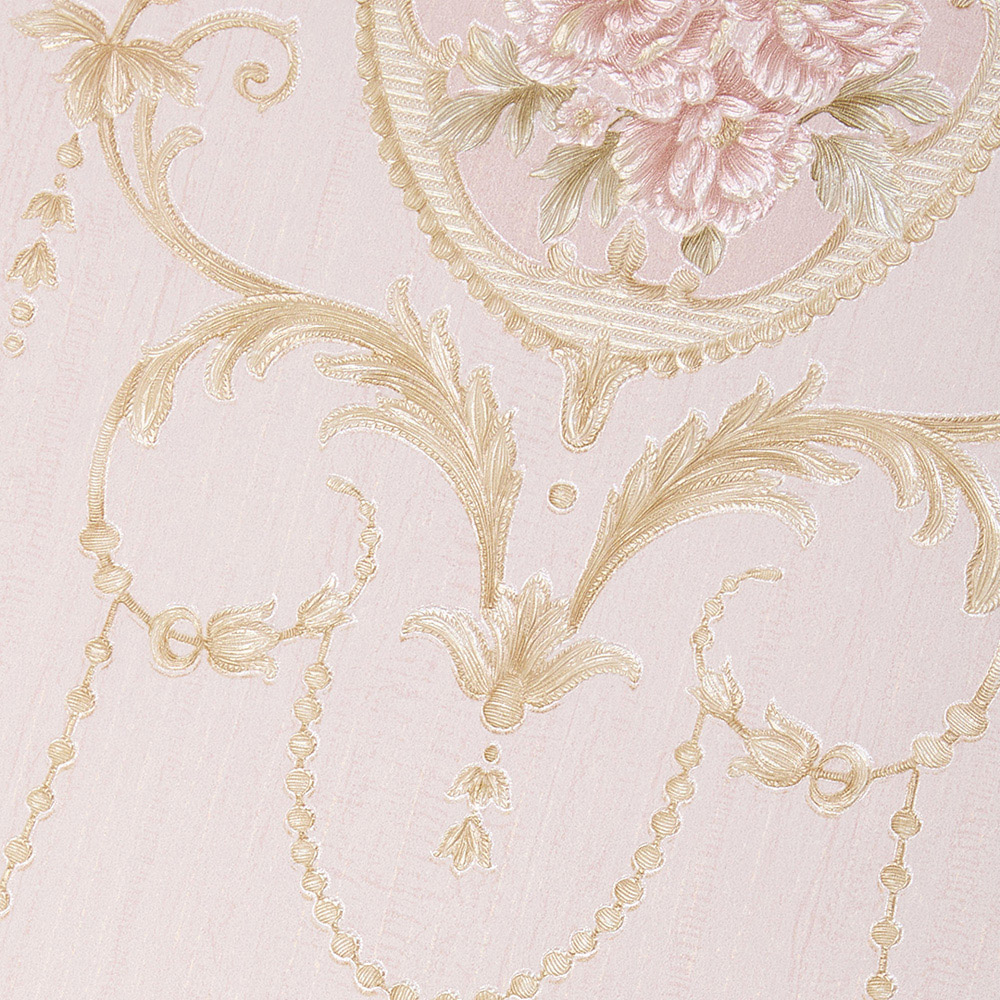 Living and Home Damask Pattern 3D Embossed Pink Non-Pasted Non-Woven Vintage Wallpaper Image 6