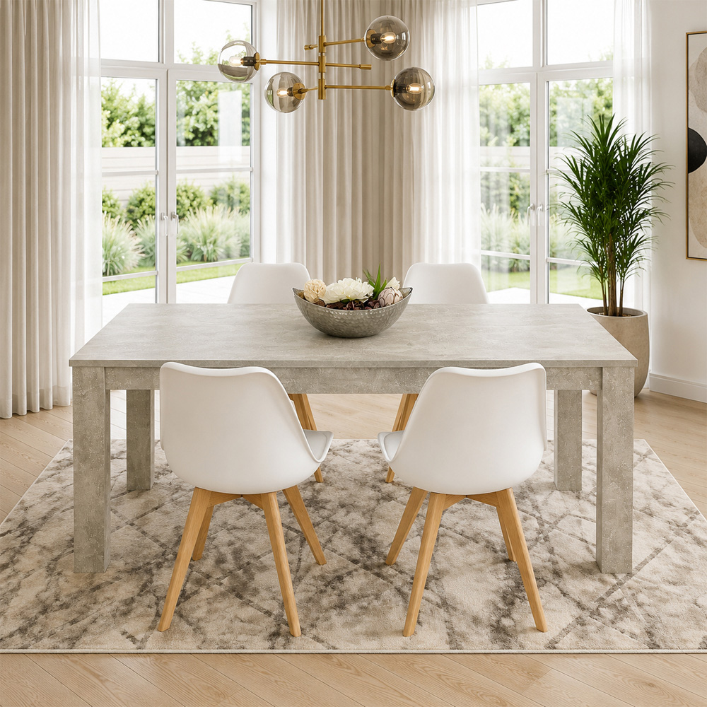 Portland Plastic Leather 4 Seater Dining Set Stone Grey and White Image 2