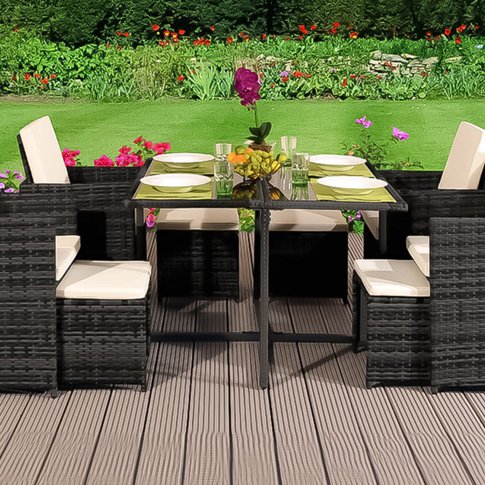 Brooklyn Cube Dark Grey 4 Seater Garden Dining Set with Cover Image 2