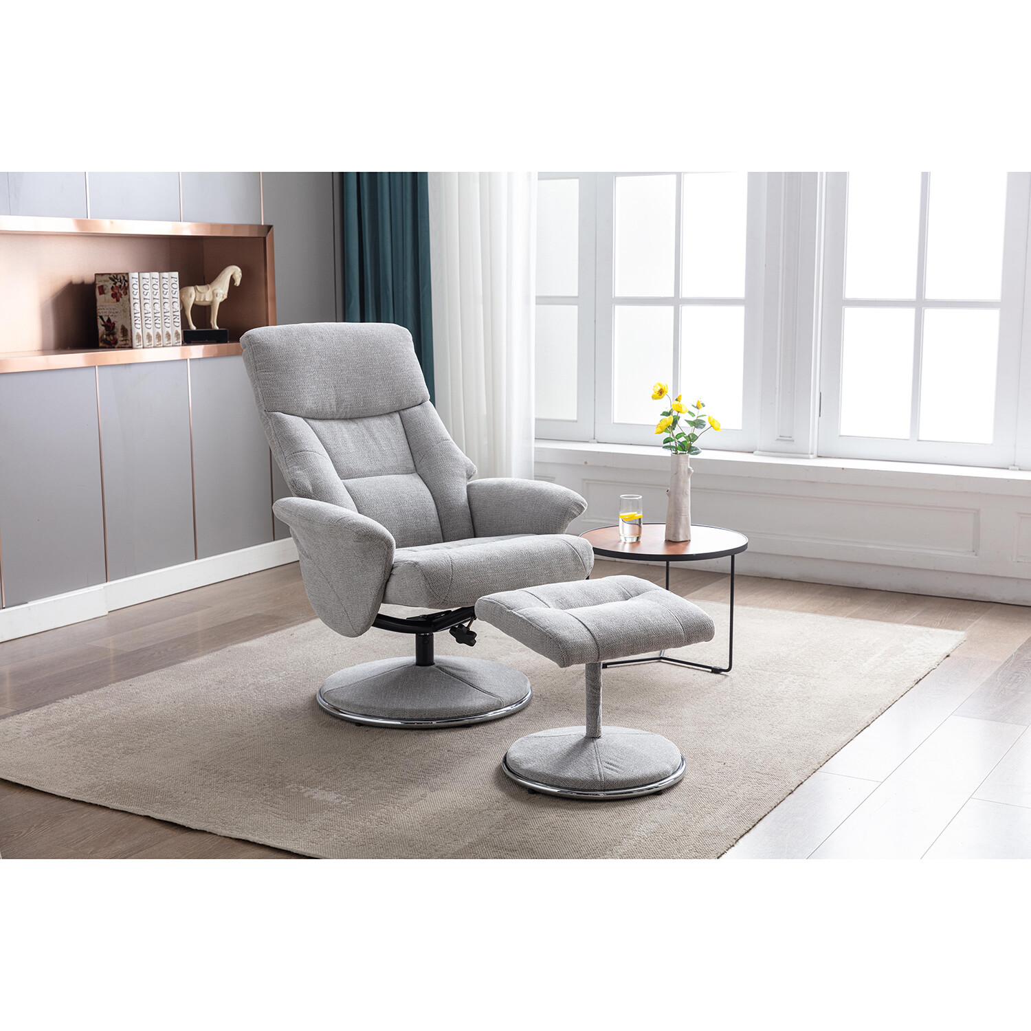 Madrid Grey Fabric Swivel TV Chair with Footrest Image 6