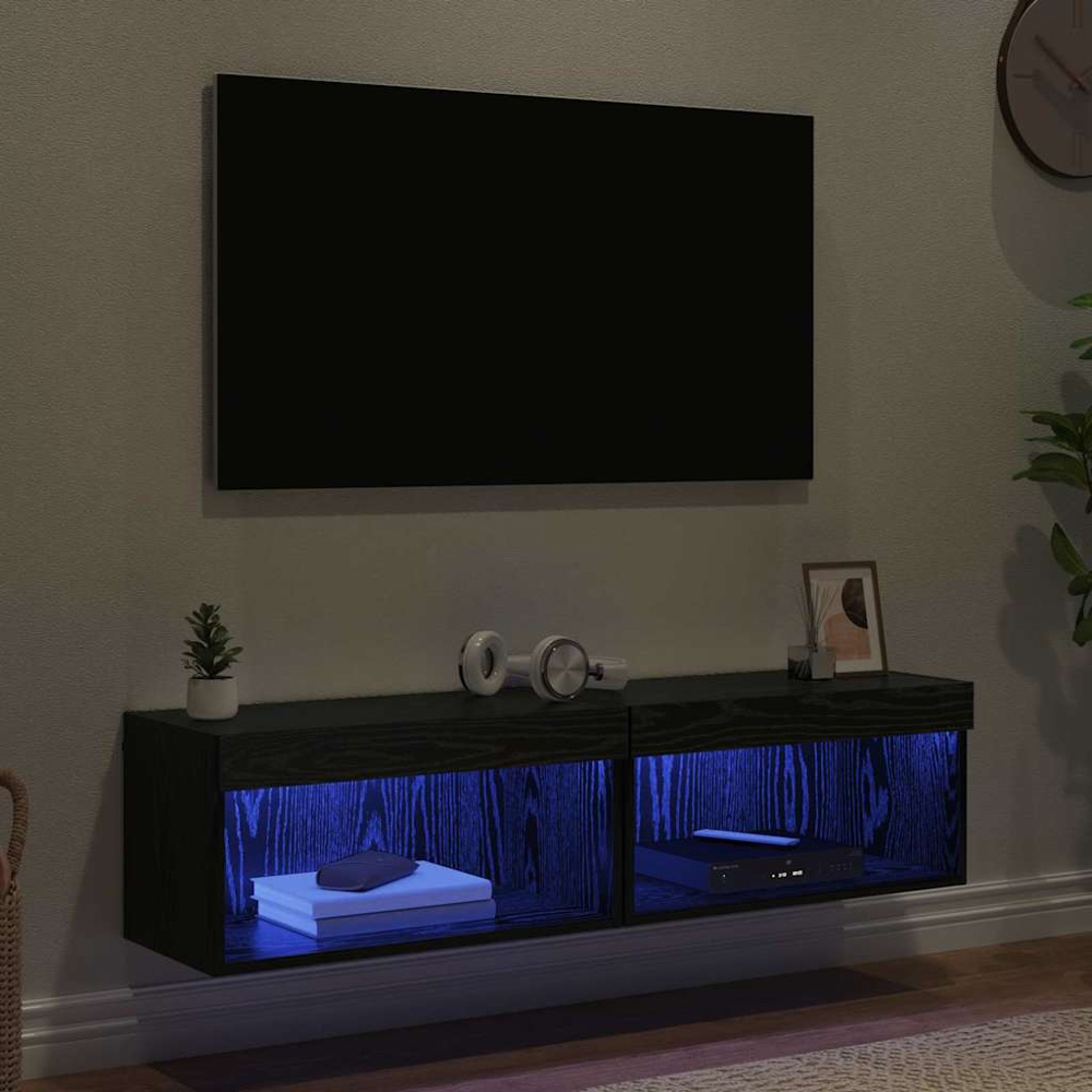 vidaXL Single Shelf Black Oak TV Cabinet with LED Lights Set of 2 Image 5