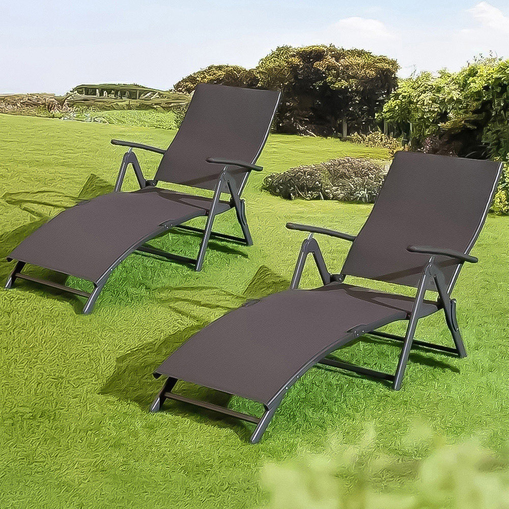 Garden Mile Grey Black Foldable Recliner Sun Lounger Image 1