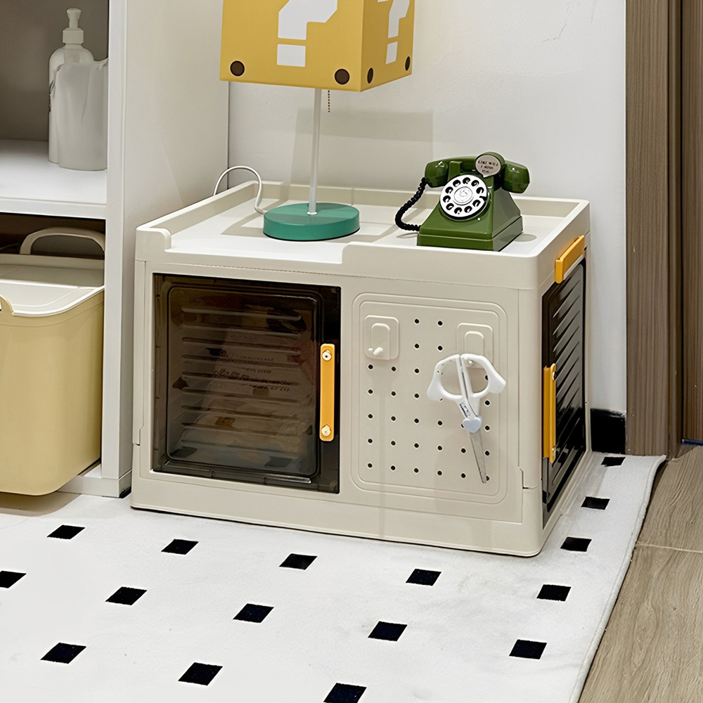 H&O Direct 2 Door White Foldable Storage Box with Wheels Image 2
