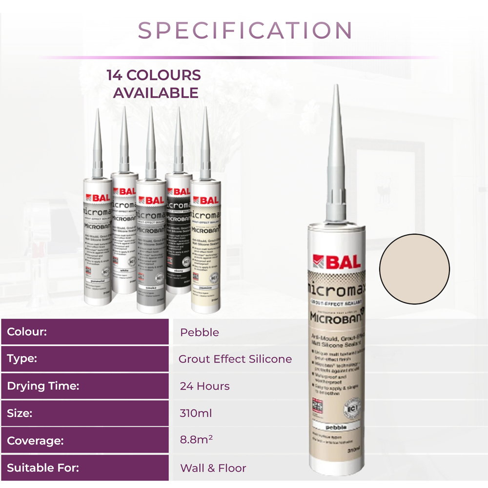 Go Bathrooms BAL Micromax3 Pebble Grout Effect Anti-Mould Sealant 310ml Image 5