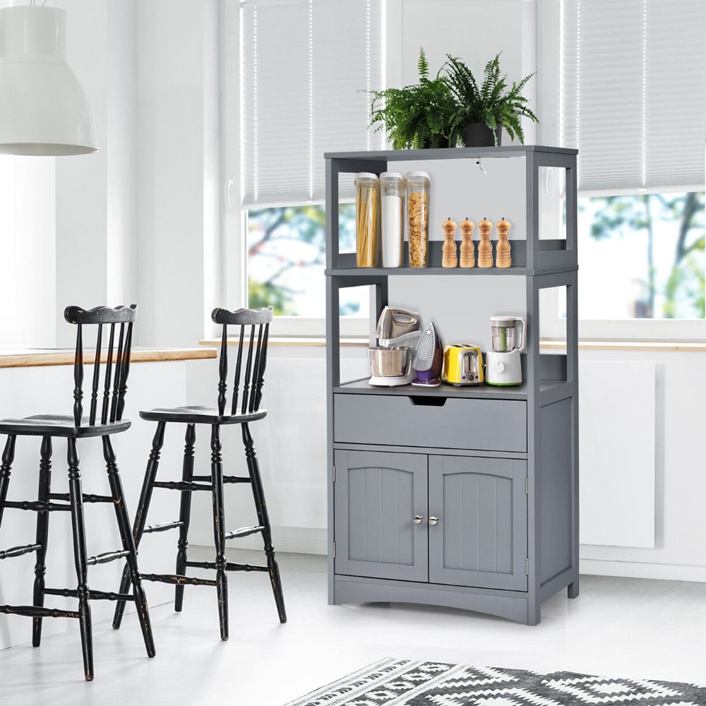 Costway Single Drawer 3 Shelf Grey Multipurpose Storage Cabinet Image 3