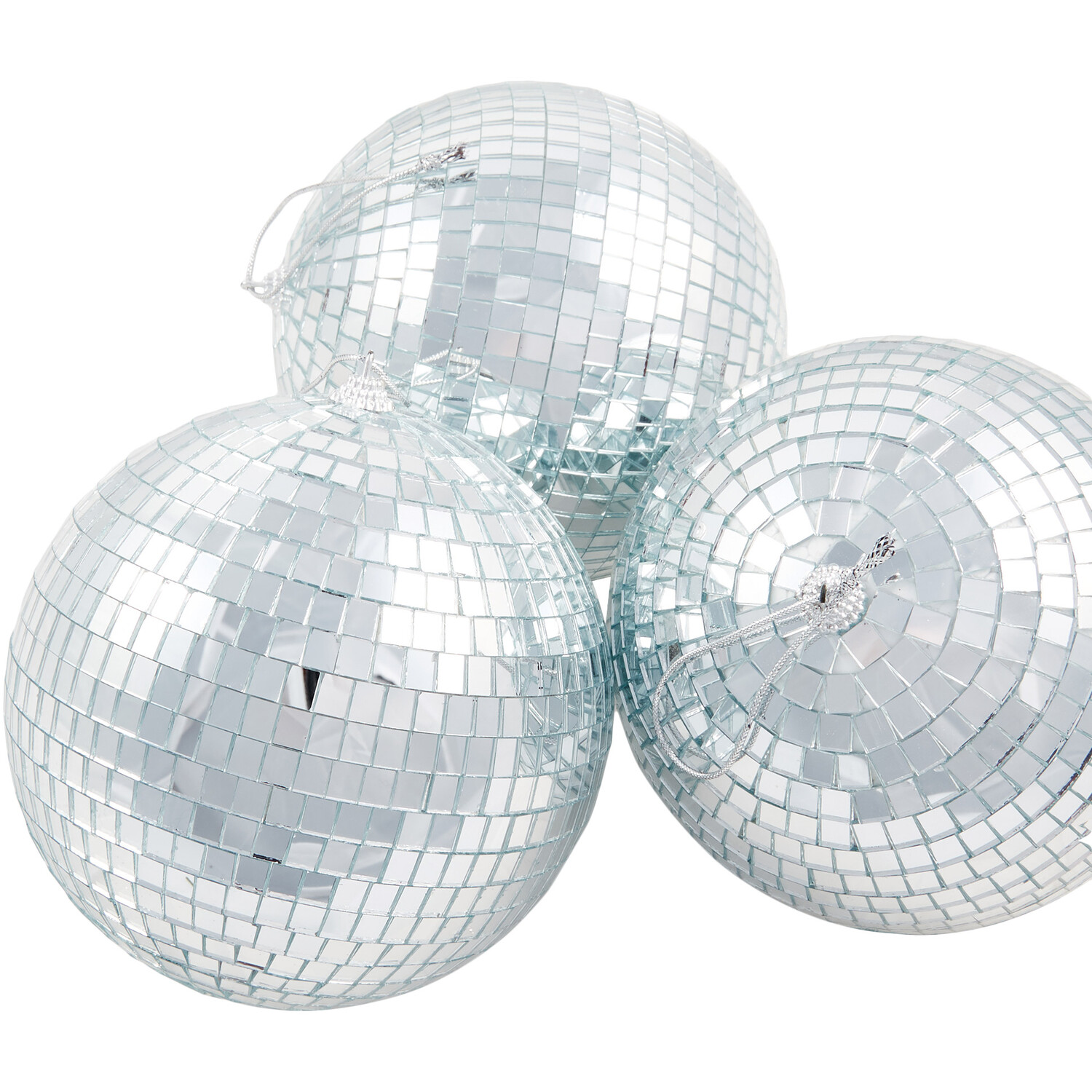 Pack of 3 Disco Ball Baubles - Silver Image 3