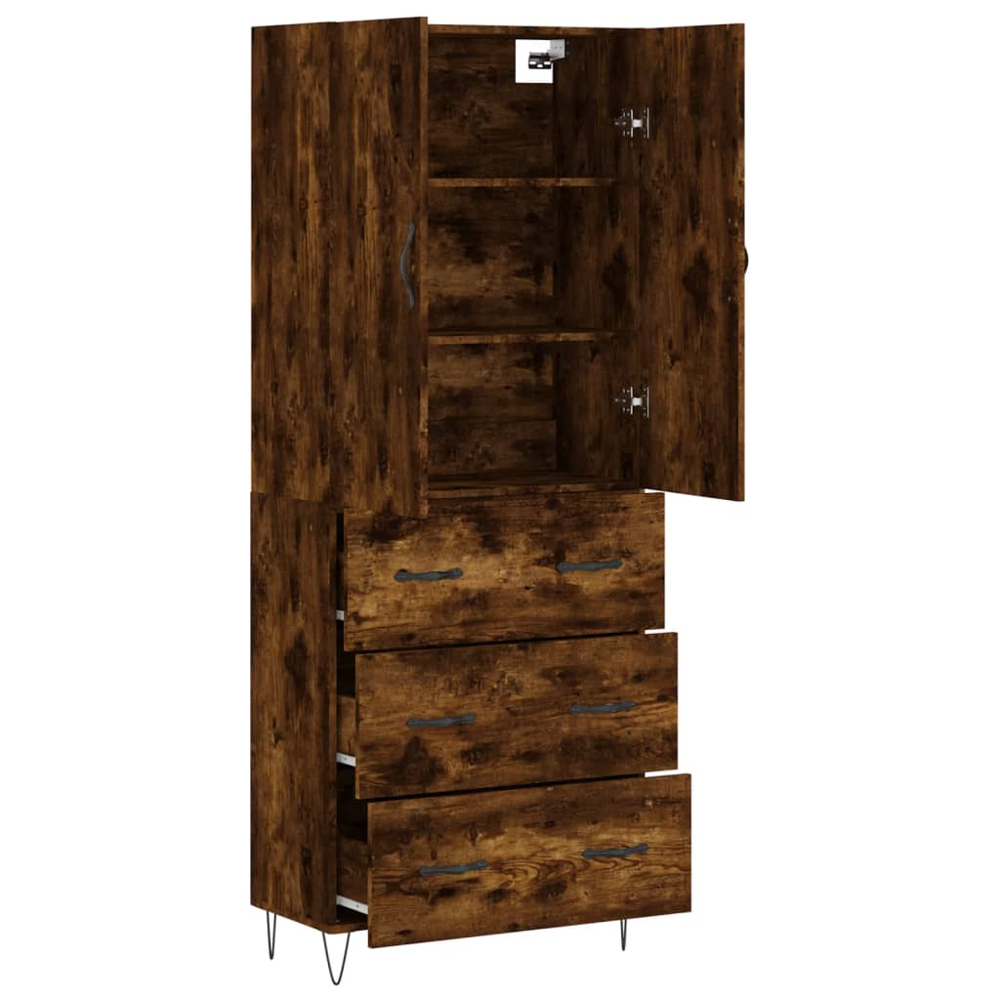 vidaXL 2 Door 3 Drawer Smoked Oak Highboard Image 4