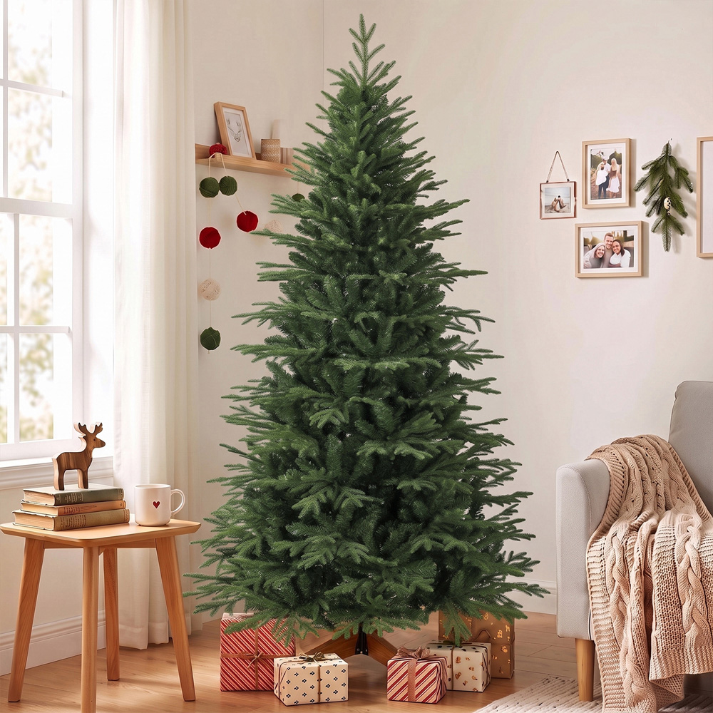 HOMCOM Green Artificial Christmas Tree with 2719 Branch Tips and Solid Pine Wood Stand 7ft Image 6
