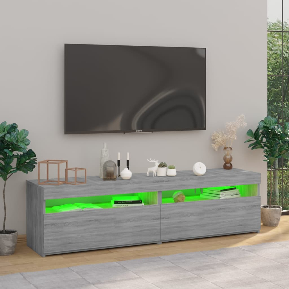 vidaXL 2 Door 2 Shelf Grey Sonoma TV Cabinet with RGB LED Lights 2 Pack Image 9