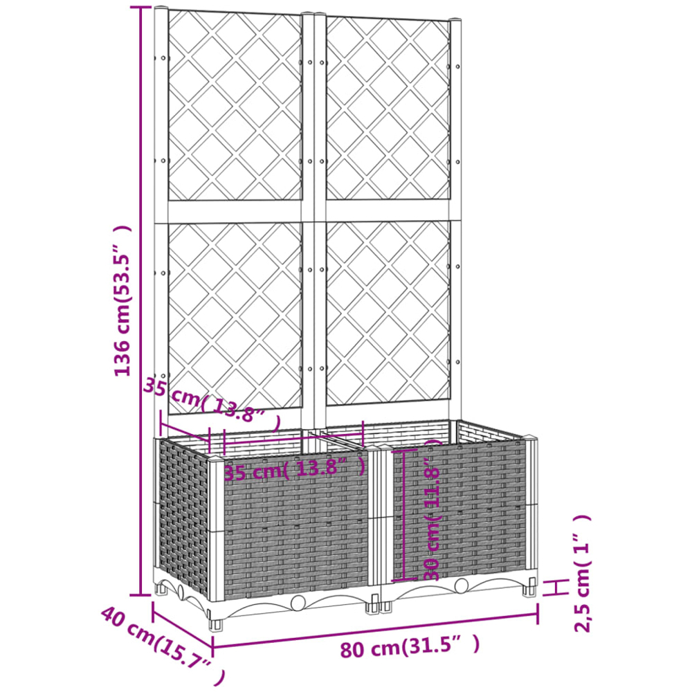 vidaXL White Polypropylene Garden Planter with Trellis 136 x 40 x 80cm Image 7