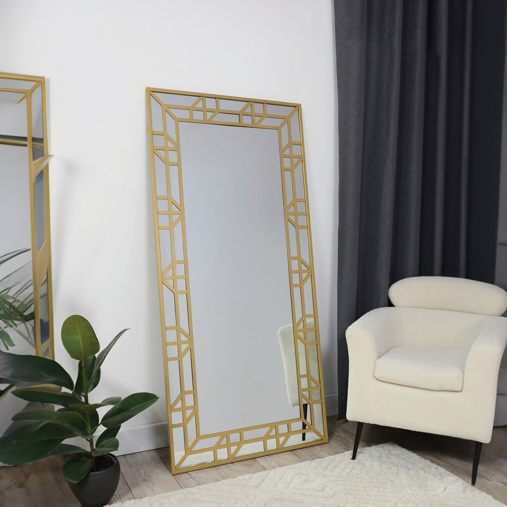 Adeline Gold Geometric Frame Lean To Mirror 170 x 80cm Image 5