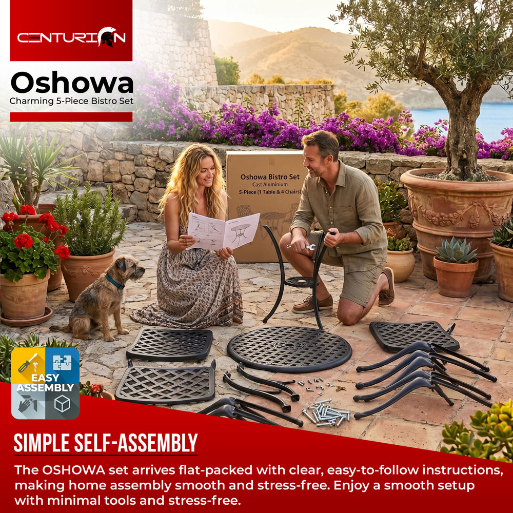 Centurion Oshowa 4 Seater Black and Green Cast Aluminium Garden Bistro Set with Cushions Image 8