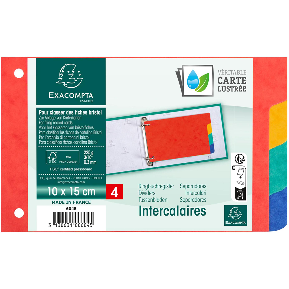 Exacompta Assorted Colour Pressboard 4 Tab Divider 10 x 15cm 10 Pack Image 4