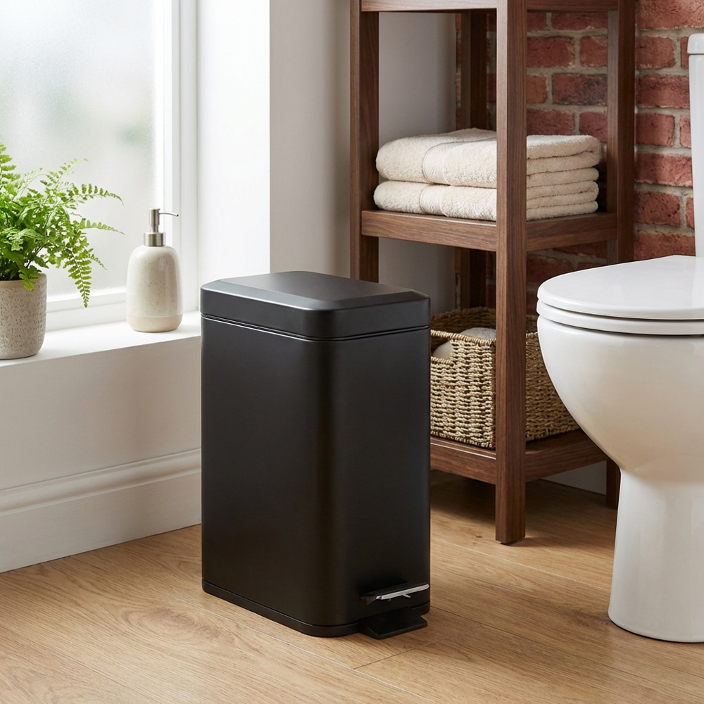 Living Solutions Black Rectangle Pedal Bin 5L Image 2