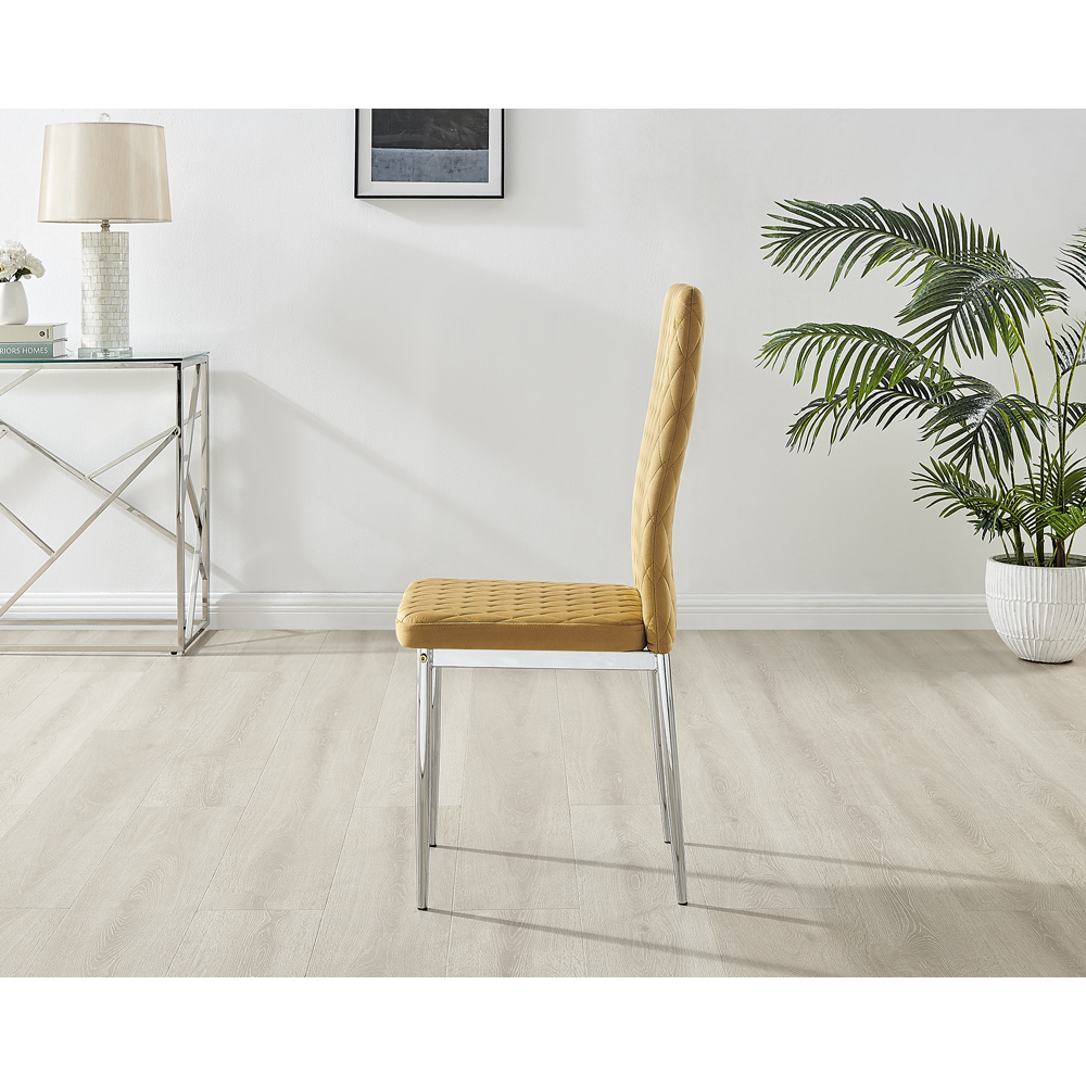 Furniturebox Valera Set of 4 Mustard Yellow and Chrome Velvet Dining Chair Image 4