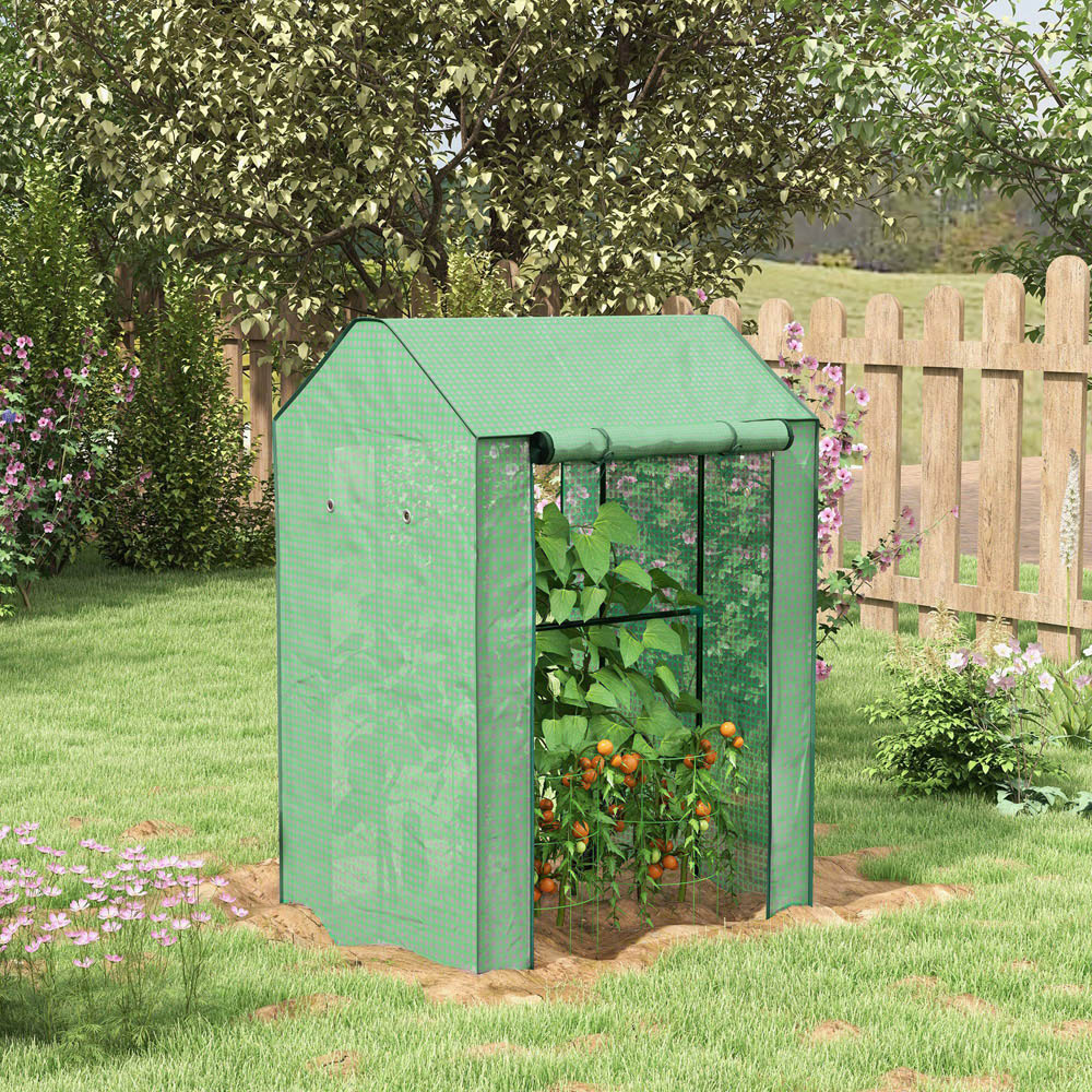 Outsunny Green Plastic 3.2 x 2.6ft Two Room Mini Greenhouse Image 2