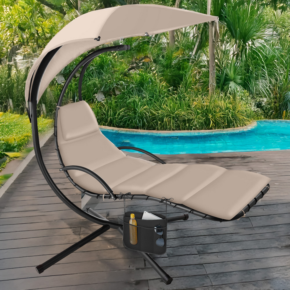 tectake Elaria Beige Large UV Protection Sun Canopy Hanging Chair Image 1