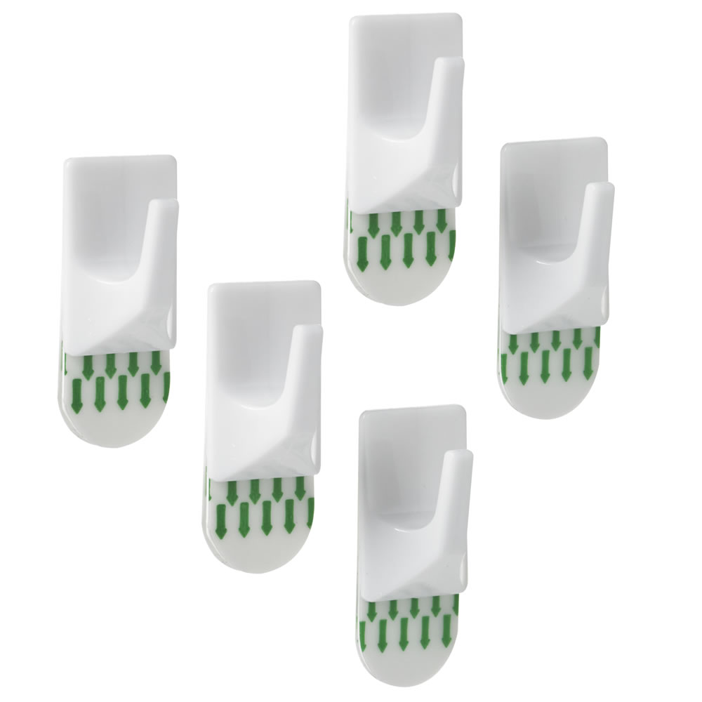 Wilko Small White Removable Square Adhesive Hook 5 Pack Image