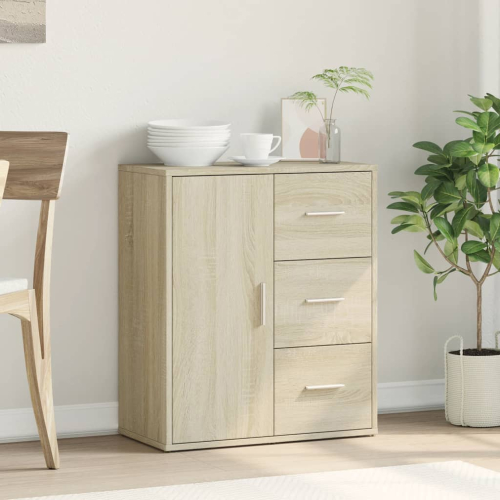 vidaXL Single Door 3 Drawer 2 Shelf Sonoma Oak Sideboard Image 8