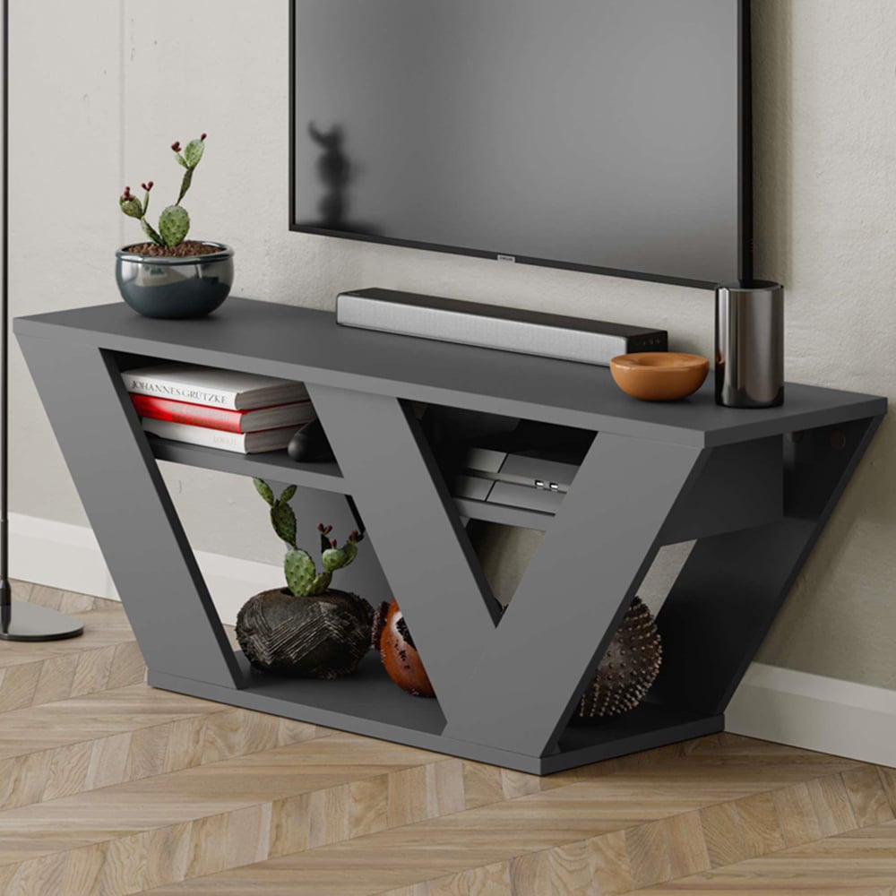 Decortie Pipralla 2 Shelf Anthracite Modern TV Unit Image 1
