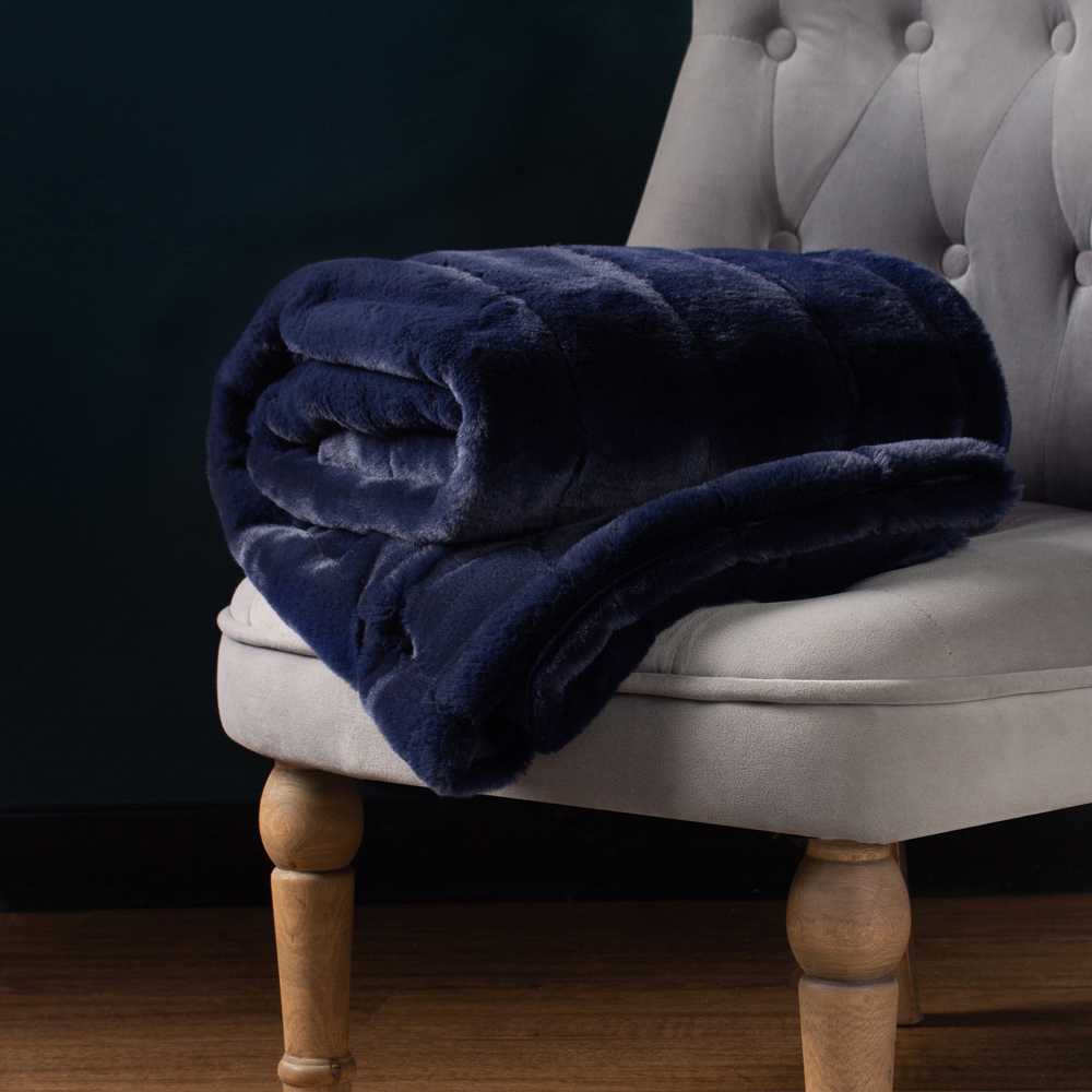Paoletti Empress Navy Large Faux Fur Throw 140 x 200cm Image 2