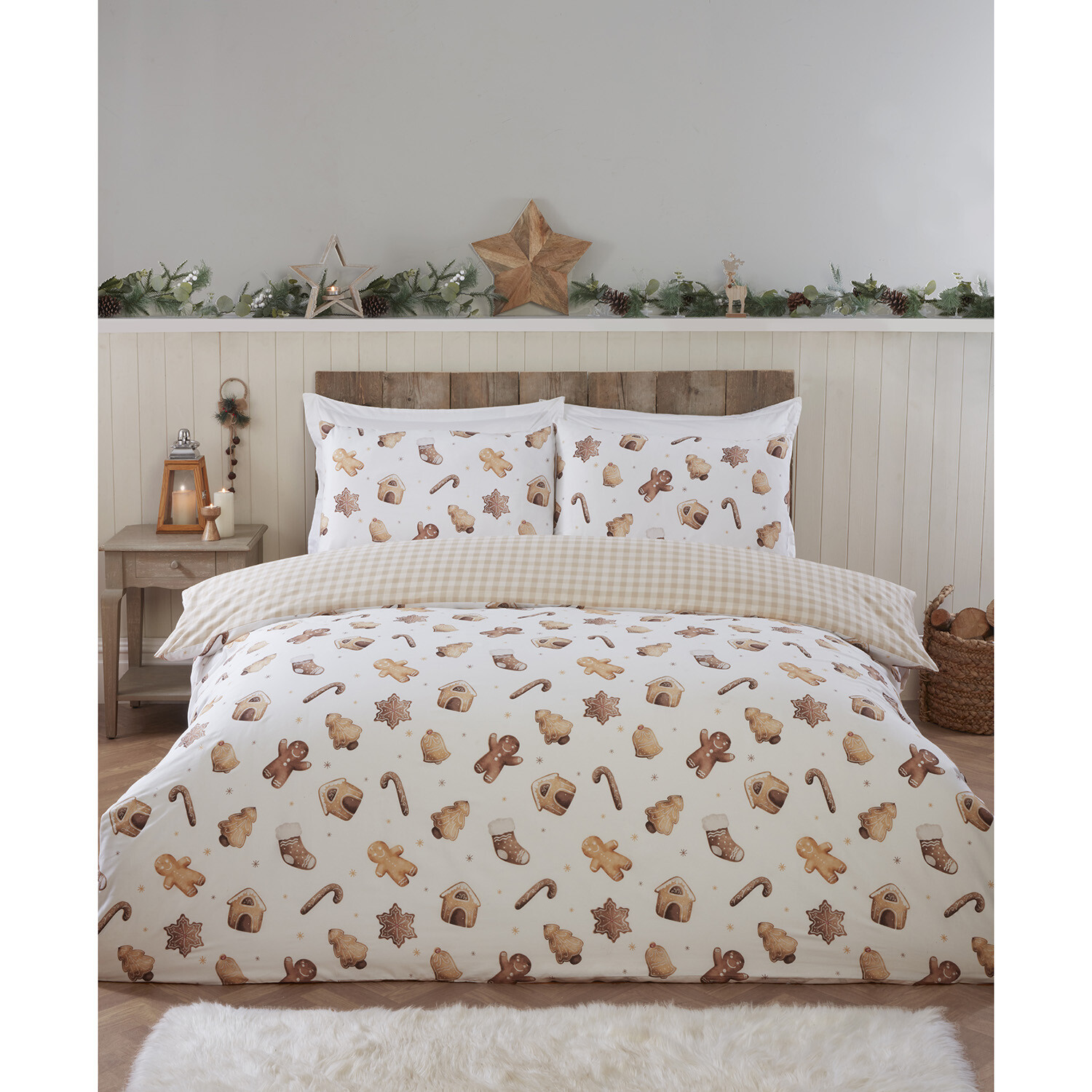 Gingerbread Duvet Cover and Pillowcase Set - Natural / Double Image 6