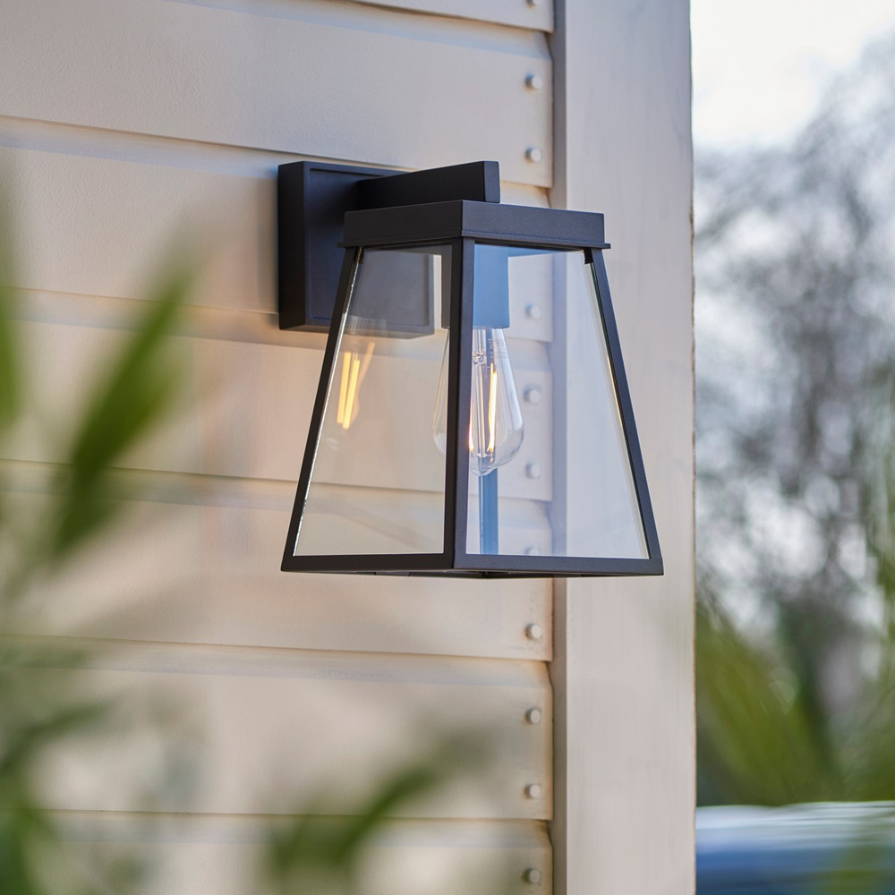 Merano Venice Matt Black Clear Glass Outdoor Wall Lantern Image 2