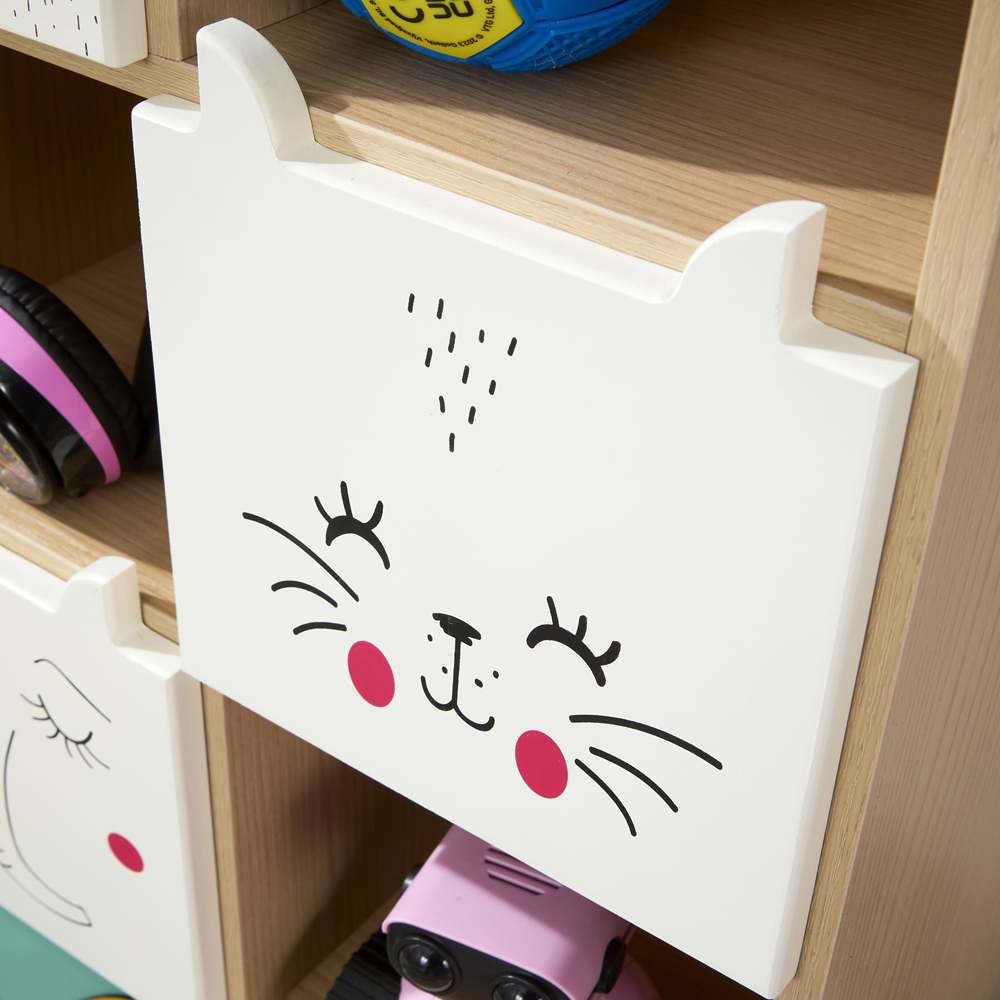 Home Source Milo 4 Door 4 Shelf White and Natural Animal Motifs Kids Cube Storage Unit Image 6