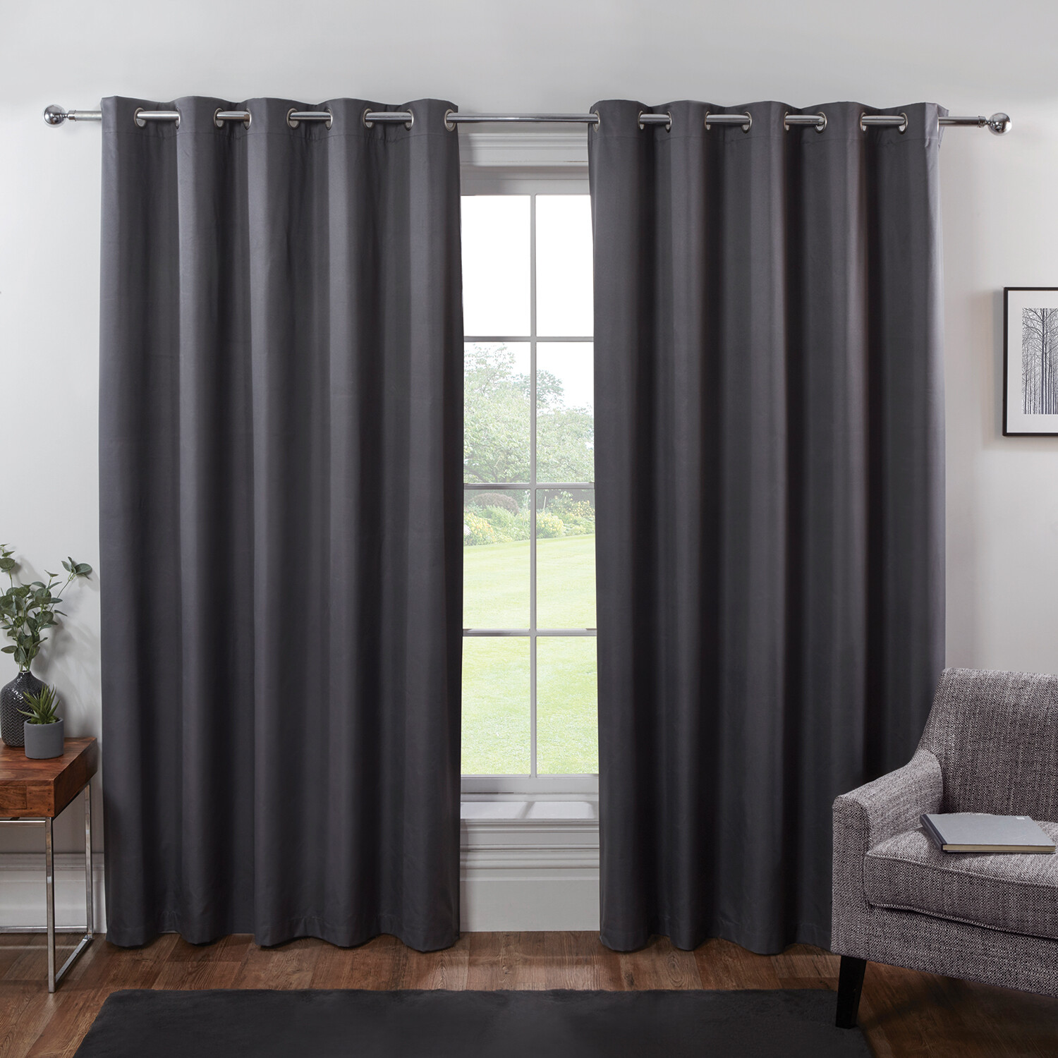 My Home Oxford Charcoal Blackout Eyelet Curtain 168 x 137cm Image 3