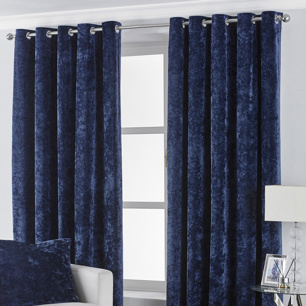 Paoletti Verona Navy Crushed Velvet Eyelet Curtain 229cm x 137cm Image 1