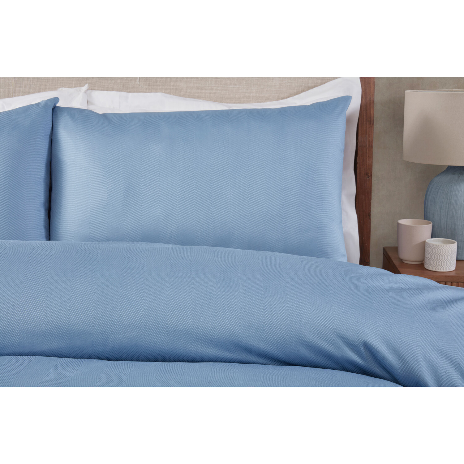 Hampstead Herringbone Stripe Duvet Cover and Pillowcase Set - Blue / Double Image 3