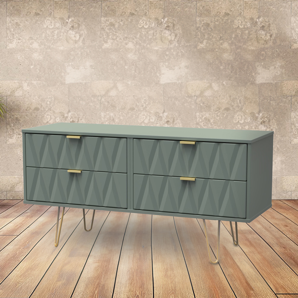 Crowndale Diamond 4 Drawer Reed Green Chest of Drawers Image