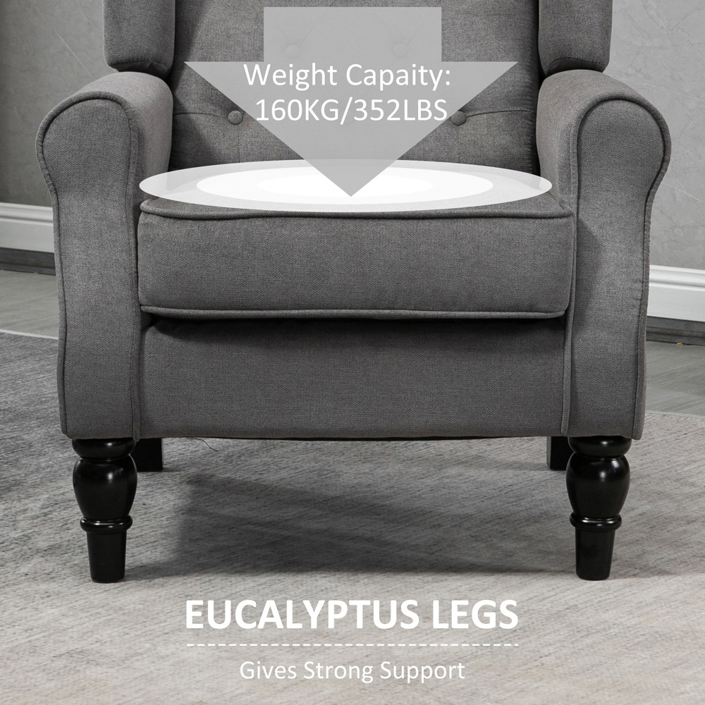 Portland Dark Grey Retro Upholstered Wingback Armchair Image 6