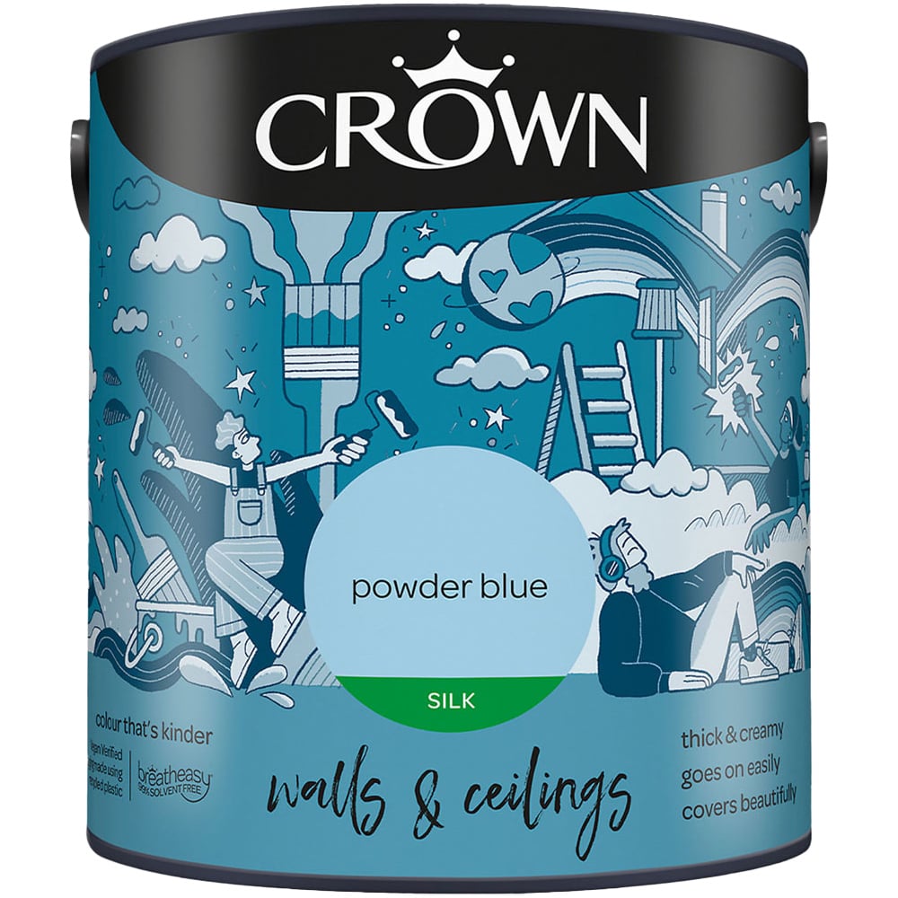 Crown Breatheasy Walls & Ceilings Powder Blue Silk Emulsion Paint 2.5L Image 2